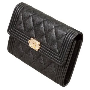 CHANEL Black Quilted Boy Wallet with Gold CC Turnlock